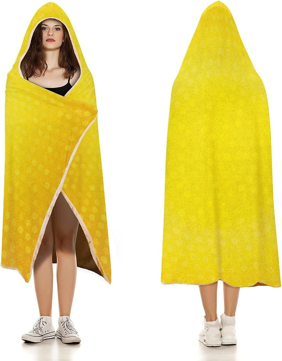 Throw Blankets, Ombre Women Men Hooded Blanket, Circle Shades Yellow Dots, Soft Warm Cozy, 60 x 80inches, Studying Reading Snuggling Napping Office, White Yellow and Merigold