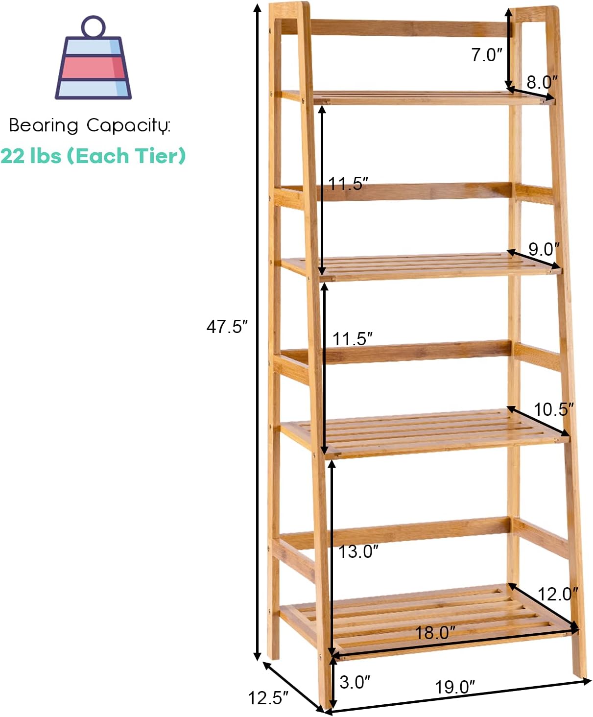 Giantex 4-Tier Bamboo Plant Stand Flower Pots Holder Display Shelf, 47.5inch Ladder Shelf Plants Organizer Rack for Patio Balcony Garden Home, Bookcase Planter Storage Shelving Unit Indoor Outdoor