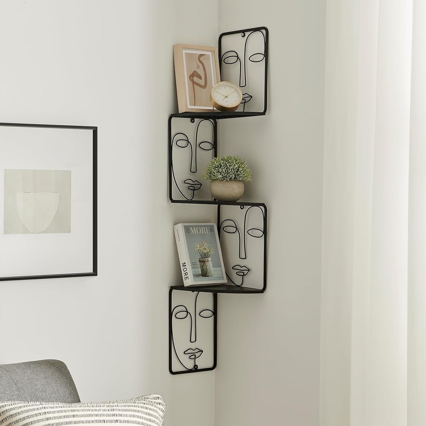 Corner Shelf, Wall Mounted Face Sculpture Display Shelf with Philosophical Art Design for Living Room Decor, Wall Corner Bookshelf Multi Unit Organizer, Tall Shelf Plant Stand for Bedroom, Bathroom
