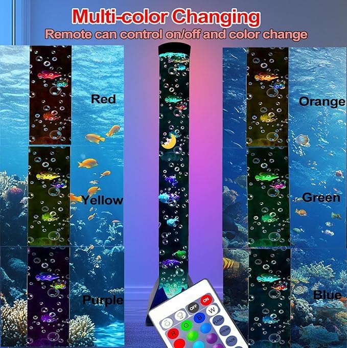 Sensory Bubble Tower Lamp with Wall Bracket: 4FT Color Changing LED Bubble Tube Light – Calming Sensory Lighting for Autism ADHD, Home Decor, Bedroom, Living Room, Meditation, Party Ambiance