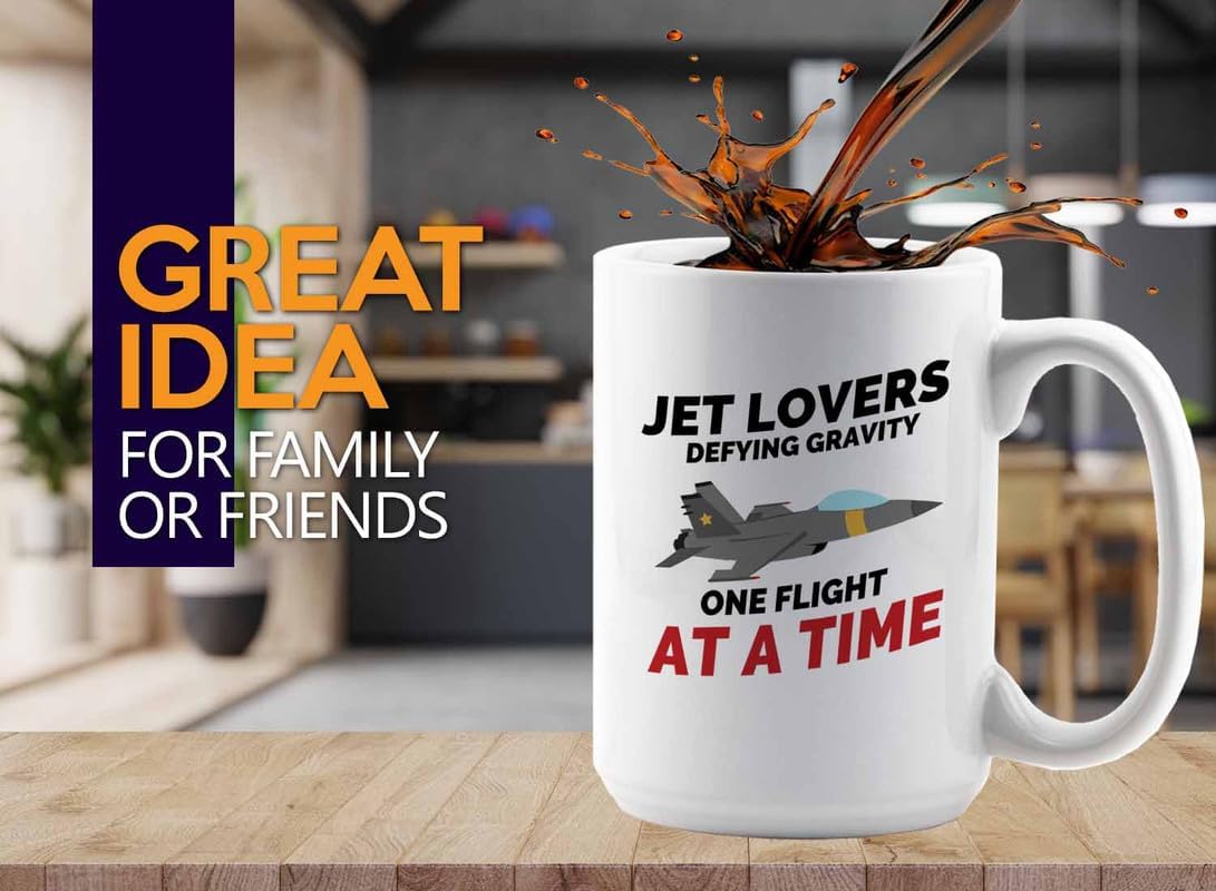 Jet Pilot Coffee Mug 15oz White - Jet lovers Defying gravity - Pilot Gifts Airplane Flying Captains Aviator Airline Aviation