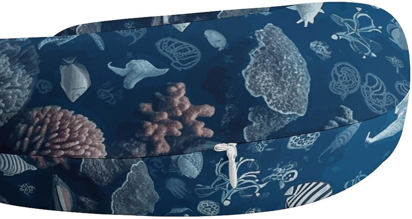 Underwater Marine Life Neck Pillow Memory Foam U Shaped Pillows Portable Pillows for Shoulder Travel Head Support Pillow with Concealed Zipper for Airplane Car Home Office