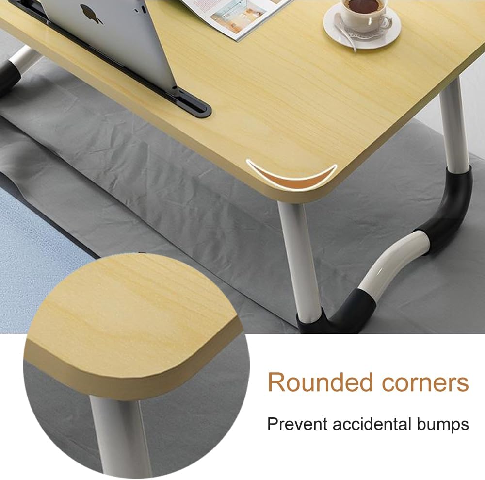 Lap Desk with Storage Drawer, Holders for Cup and Tablet, Laptop Bed Tray Table with Foldable Legs, Laptop Bed Stand, Portable Standing Table for Sofa Couch Floor (23", Walnut)
