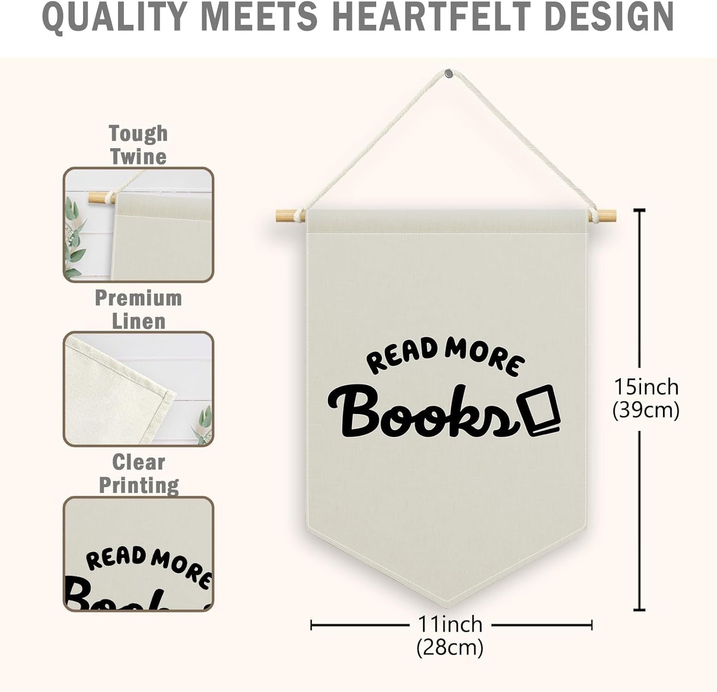 Nursey Reading Banner Canvas, Classroom Kids Room Decor, Read More Books Pennant Flag Sign Hanging, Boho Wall Art Gifts for Reading Corner Nook Library Toddler Room Book Lovers Decor 11x15in