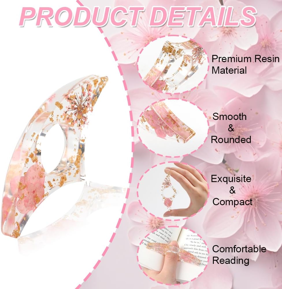 Book Page Holder, Thumb Page Holder for Reading, 2 Pcs Handmade Dried Flower Resin Bookmark, Thumb Ring Pages Holders Books Opener Holders Reading Accessories for Teachers Readers Book Lovers Gifts