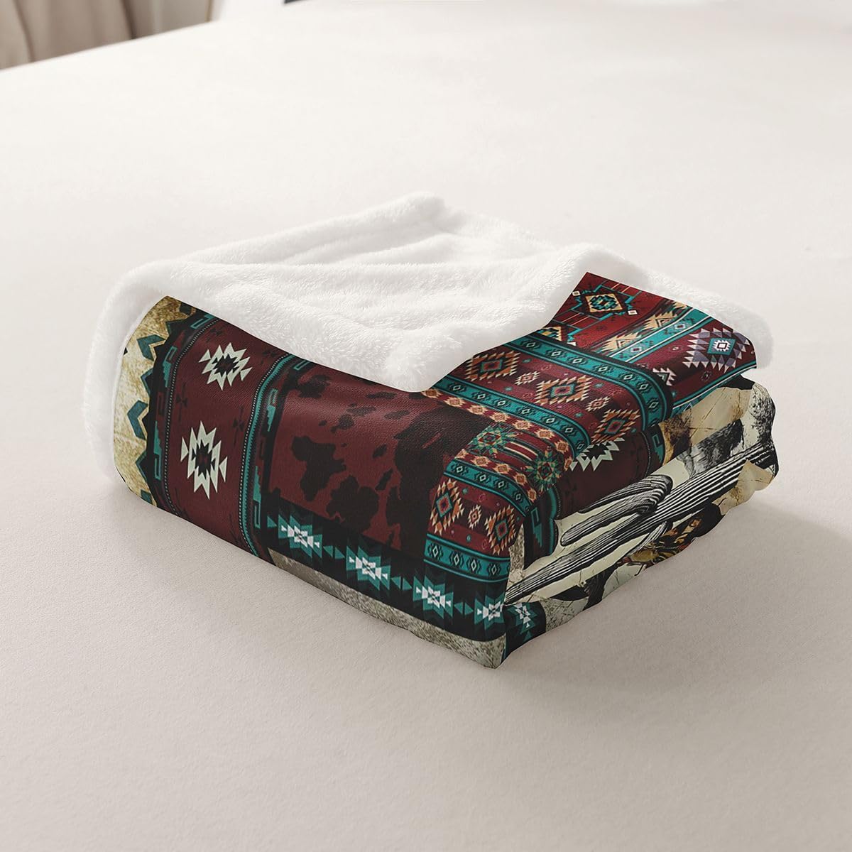 Feelyou Western Cowboy Throw Blanket Rustic Southwestern Plaid Soft Fleece Sherpa Cozy Fuzzy Plush Warm Wild West Fuzzy Plush Throw Throw 50"x60" for Bed Couch Living Room