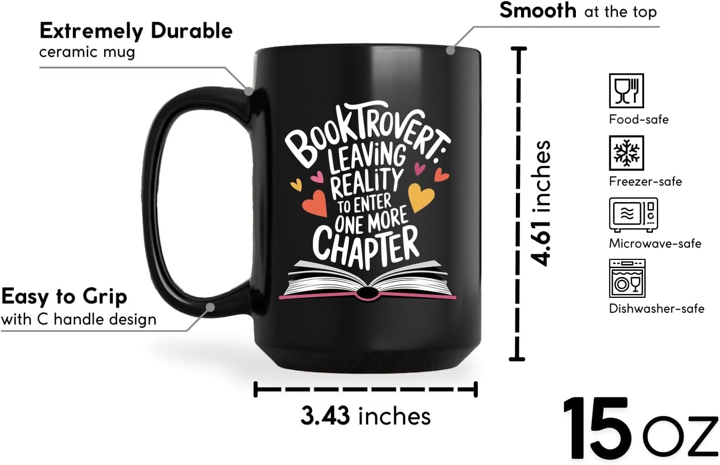 Book Lovers Coffee Mug 15oz Black -Booktrovert Chapter - Gift for Book Club Bookworm Bookish Reading Nerdy Avid Readers Women