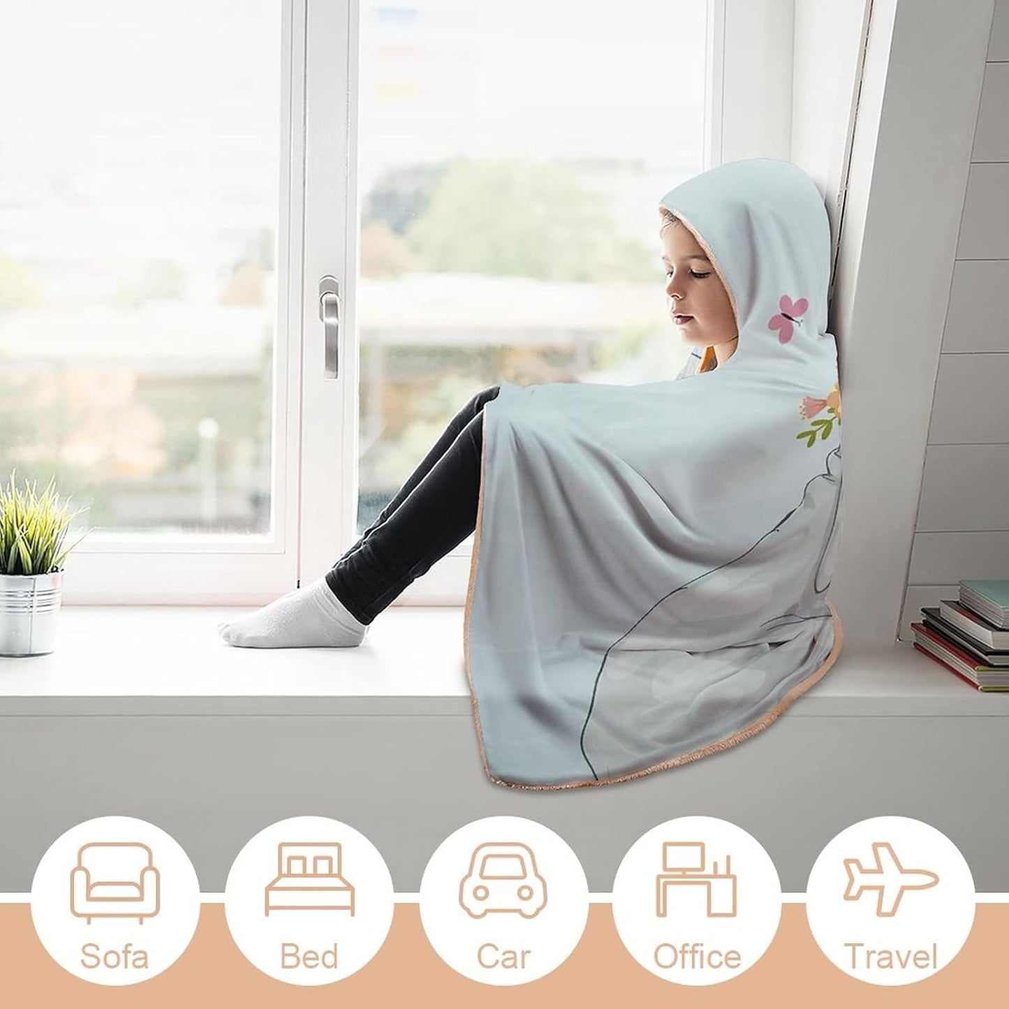 Throw Blankets, Nursery Decor Wearable Hooded Blanket for Adults, Elephant Little Mouse Friendship Fun Art, Soft Warm Cozy, 60 x 80inches, Studying Reading Snuggling Napping Office, Multicolor