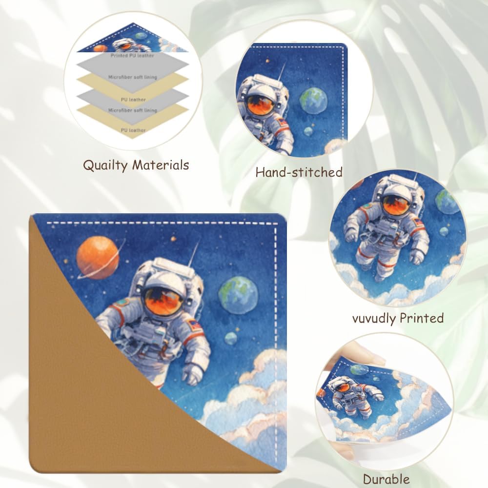 2PCS Leather Bookmarks 3.54 x 3.54 Inch Astronaut and Space Galaxy Design Reading Accessories for Books Journals Bibles Travel Diary Students Teachers and Book Lovers Gift