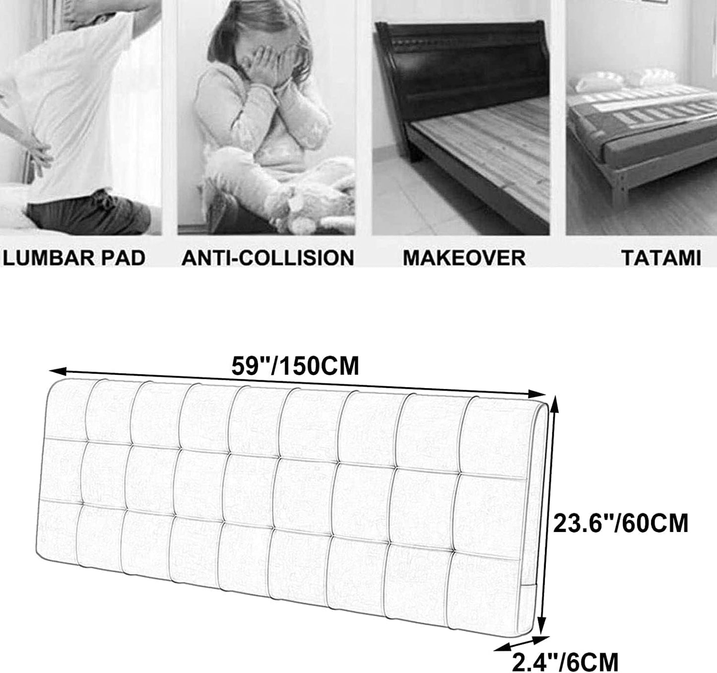 Reading Pillow Flannel Bedside Cushion Bed Backrest Cushion Upholstered Wedge Cushion Lumbar Pad Double Bedroom(Size:No headboard 59"/150cm,Color:A)
