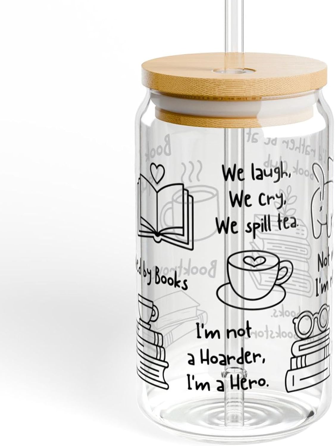 Book Lover Sipper Glass 16oz - Booktrovert - Gift for Book Lovers Women Fiction Romance Readers Custom Name