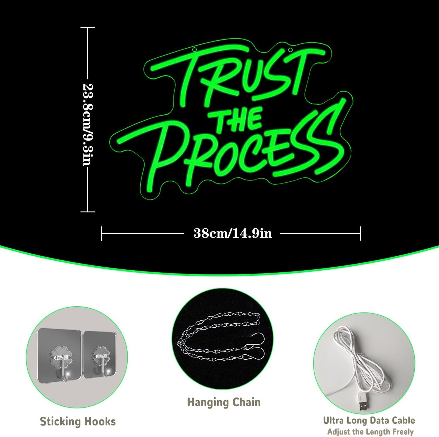 Trust The Process Neon Sign for Wall Decor Green Neon Light Gym LED Sign Dimmable Motivation LED Light Letter Lighting for Bedroom Bar Classroom Gym Office Art Inspirational Alphabet
