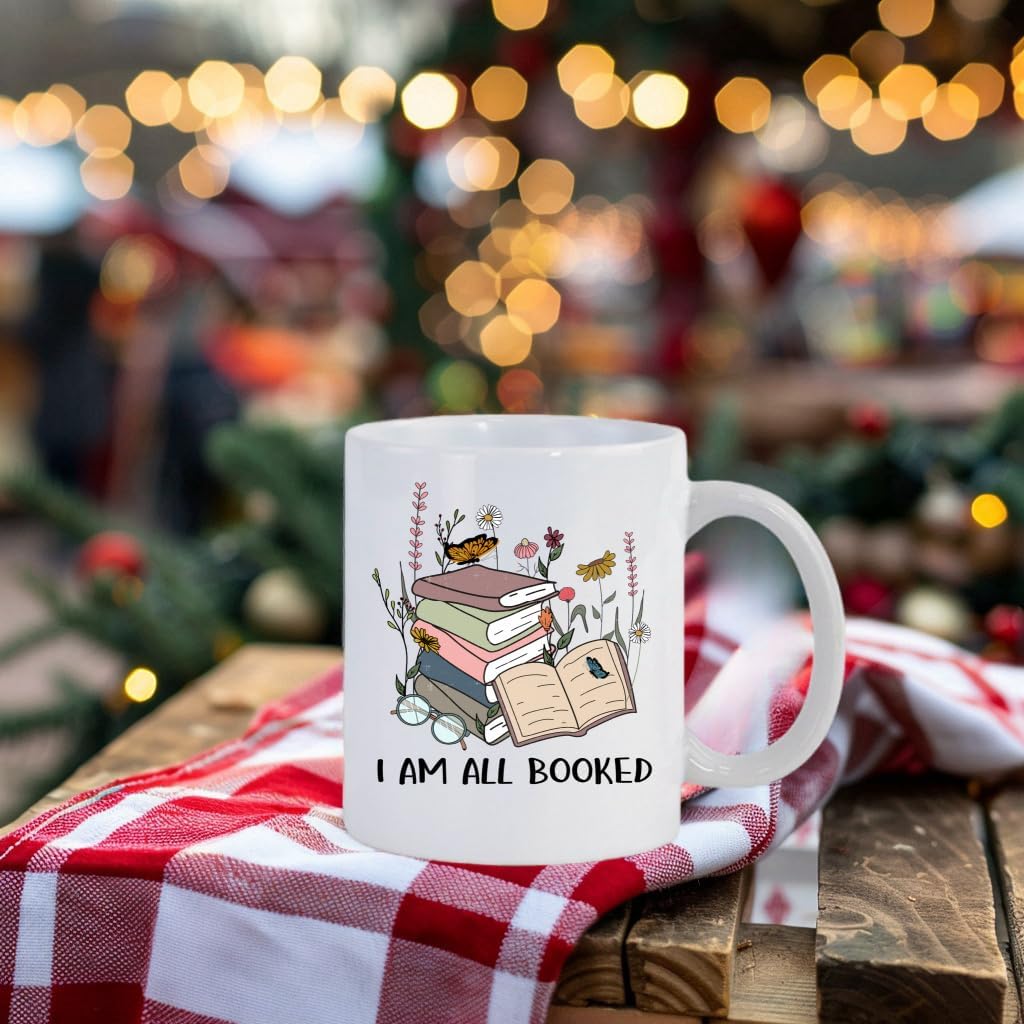 Book Lovers Gifts,Bookish Reader Gift, I Am All Booked 11 Oz Ceramic Coffee Mug Cup Water Cup, Book Club Party Gift Ideas,Water Cup for Readers Bookworms (Booked)