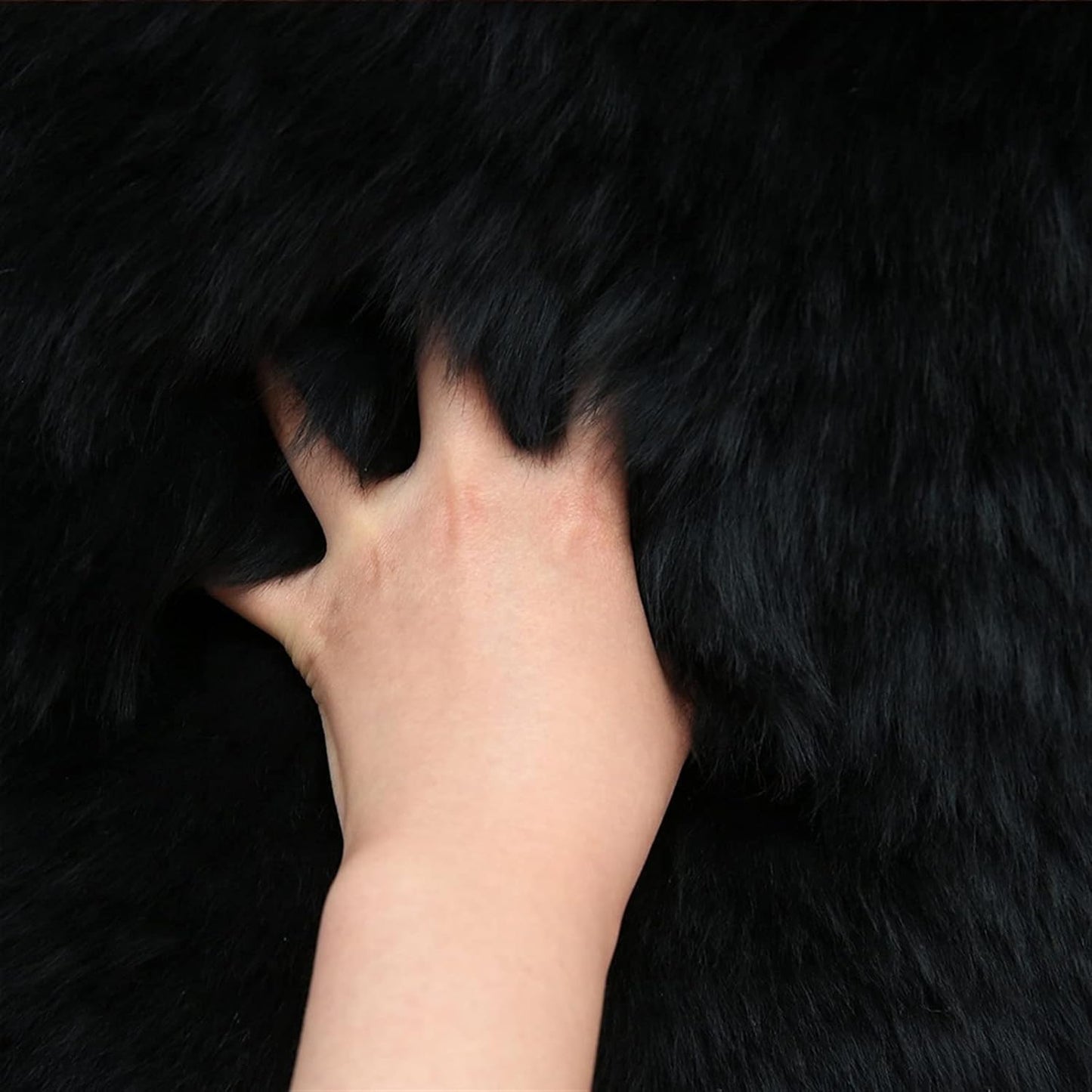 Woolous Sheepskin Rug 4x6 – Genuine New Zealand Large Quad Real Natural Lambskin Area Rug Carpet for Bedroom, Living Room, and Nursery Décor（Black,Quad pelt 4x6）