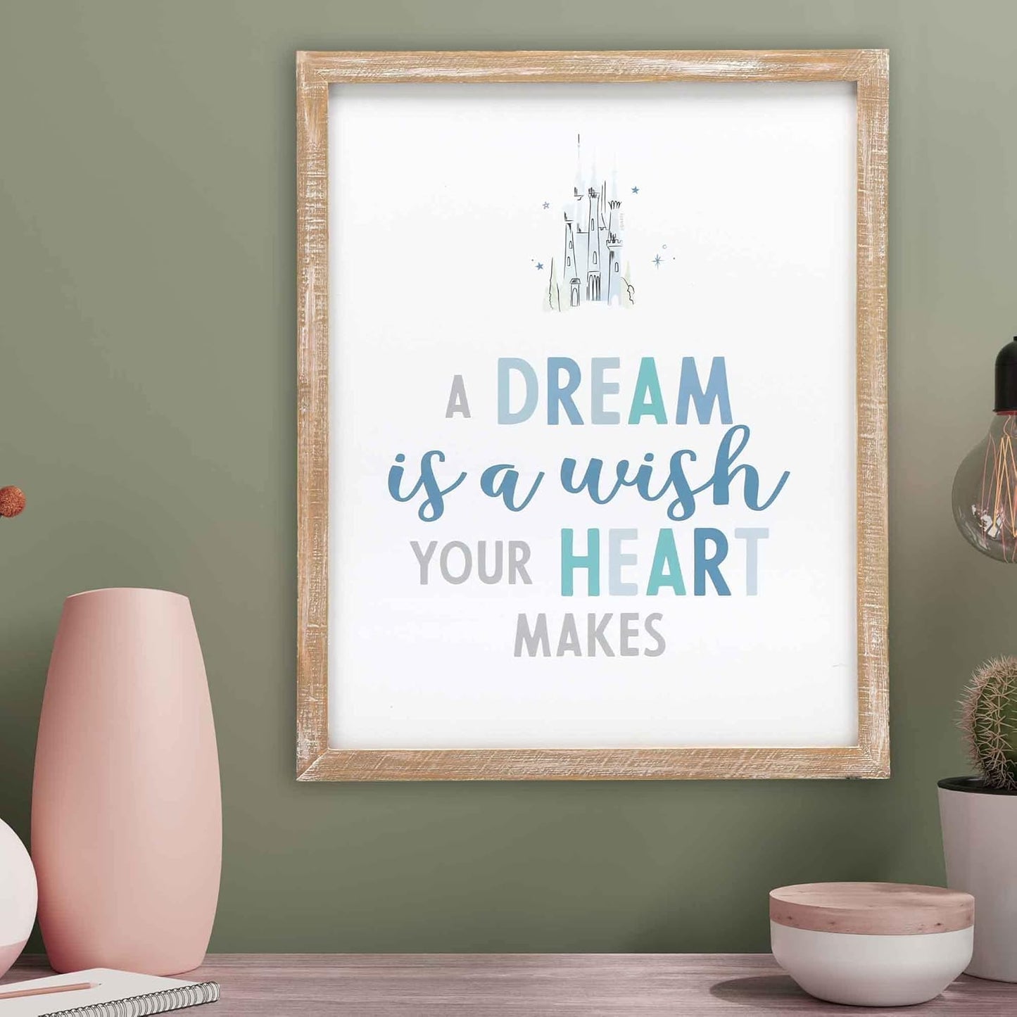 Disney Princess Cinderella Castle Wall Art - A Dream is a Wish Your Heart Makes - Cute Cinderella Framed Wood Wall Decor