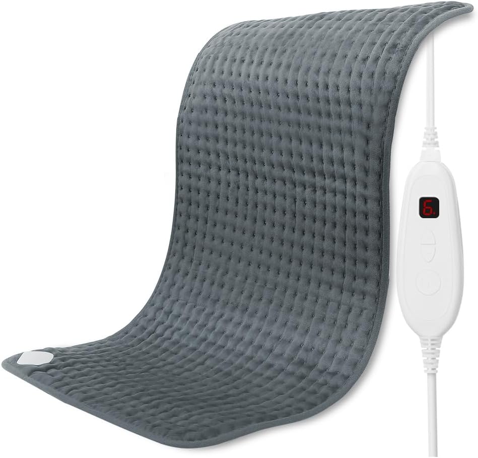DAILYLIFE Heating Pad for Back Pain Relief, 17"x33" Large Size Electric Heated Pad with Overheating Protection, 6 Heating Settings and UL Certified, Auto-Off and Machine Washable, Gray