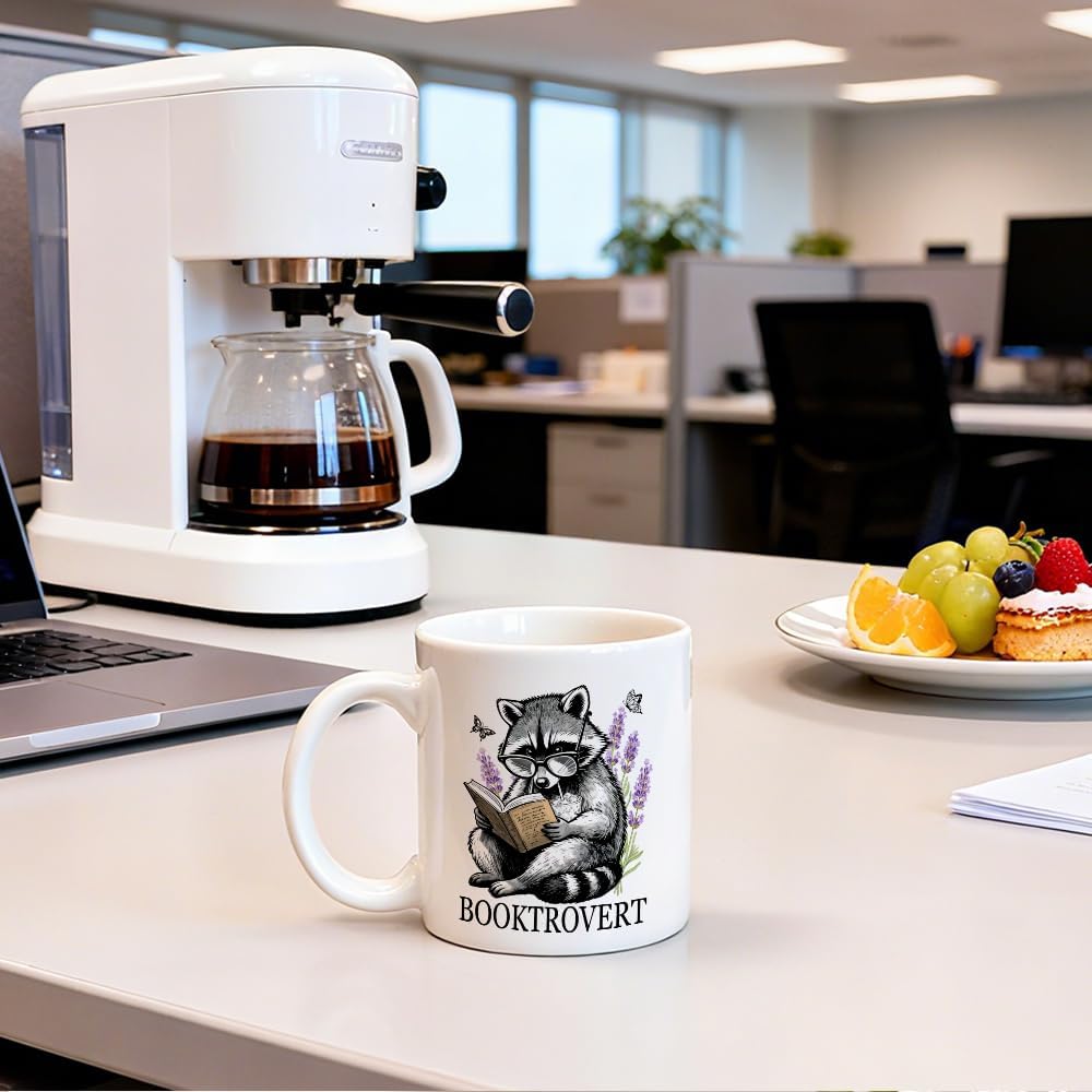 Booktrovert Coffee Mug, Cute Raccoon Theme Gifts for Raccoon Introverted Reader Book Lover Bibliophile Bookworm Homebody, Birthday Gifts for Book Club Member Librarian Avid Reader Bookworm