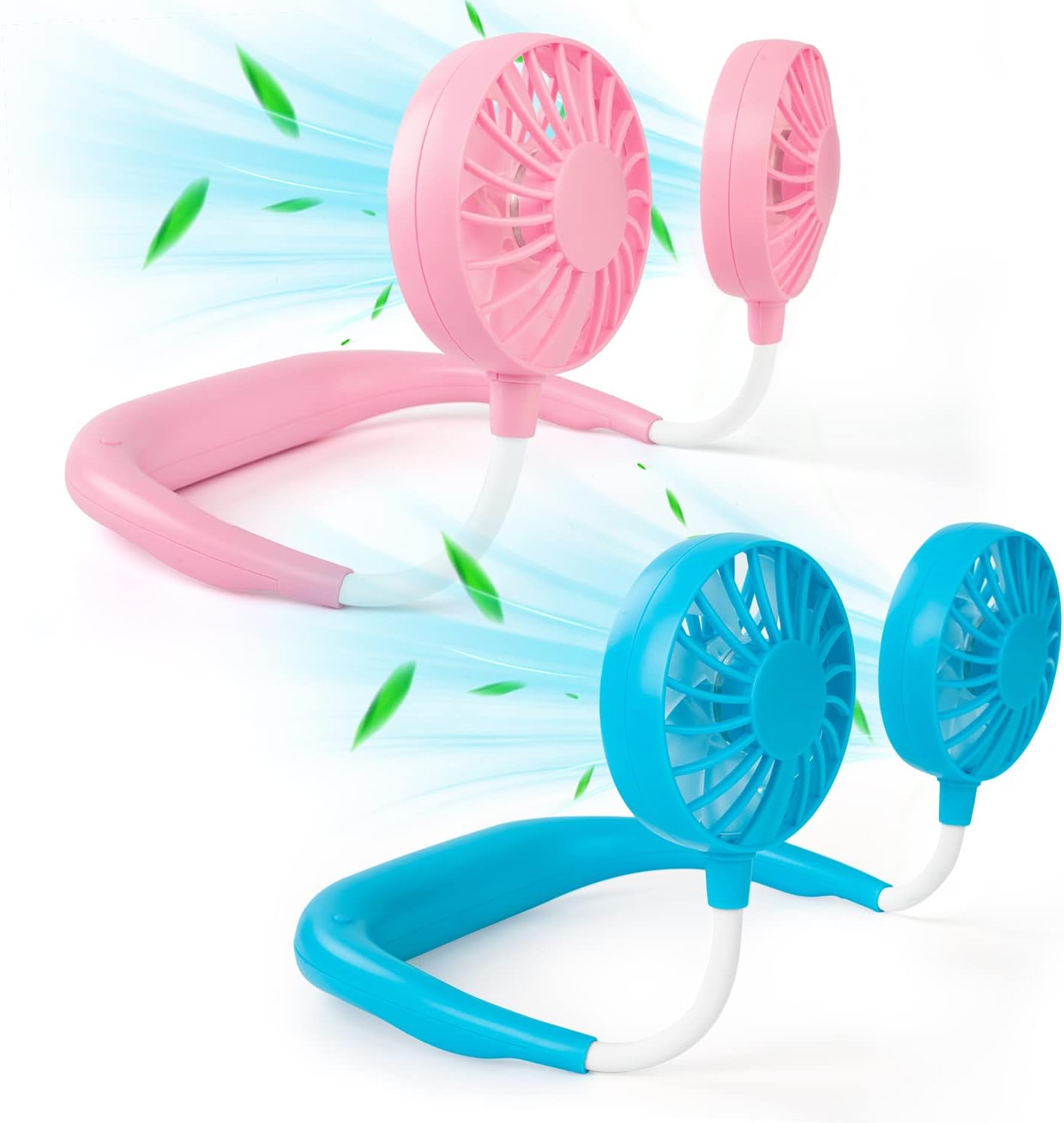 Portable Neck Fan Rechargeable Personal Hand-Free Fan Mini USB Wearable Neckband Sport Fan, 3 Speed Adjustable, 360 Degrees Free Rotation Perfect for Working, Traveling,Office, Reading (Blue Pink)
