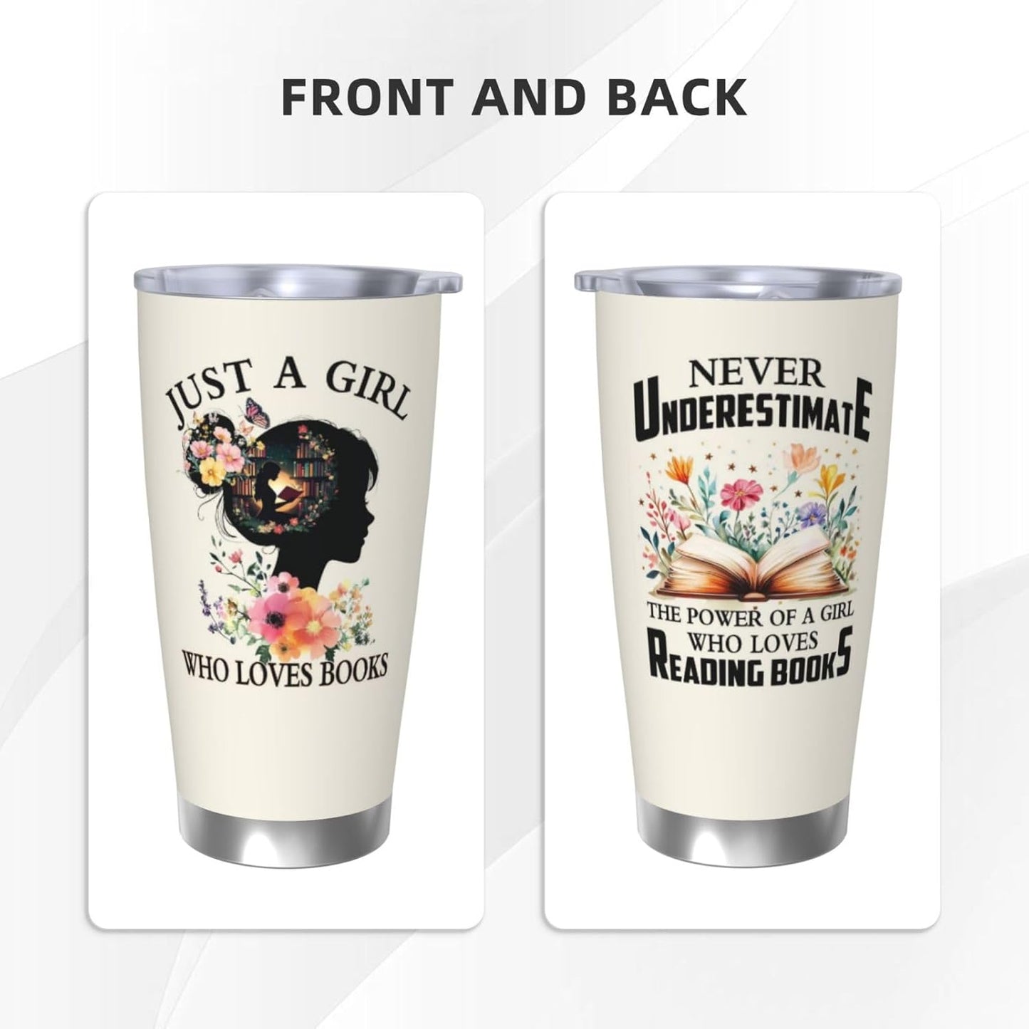 Just a Girl Who Loves Books Gifts, Book Themed Tumbler Gift Coffee Mugs, Gifts for Women Who Love Reading Travel Mug, Book Related 20oz Bookish Coffee Tumbler