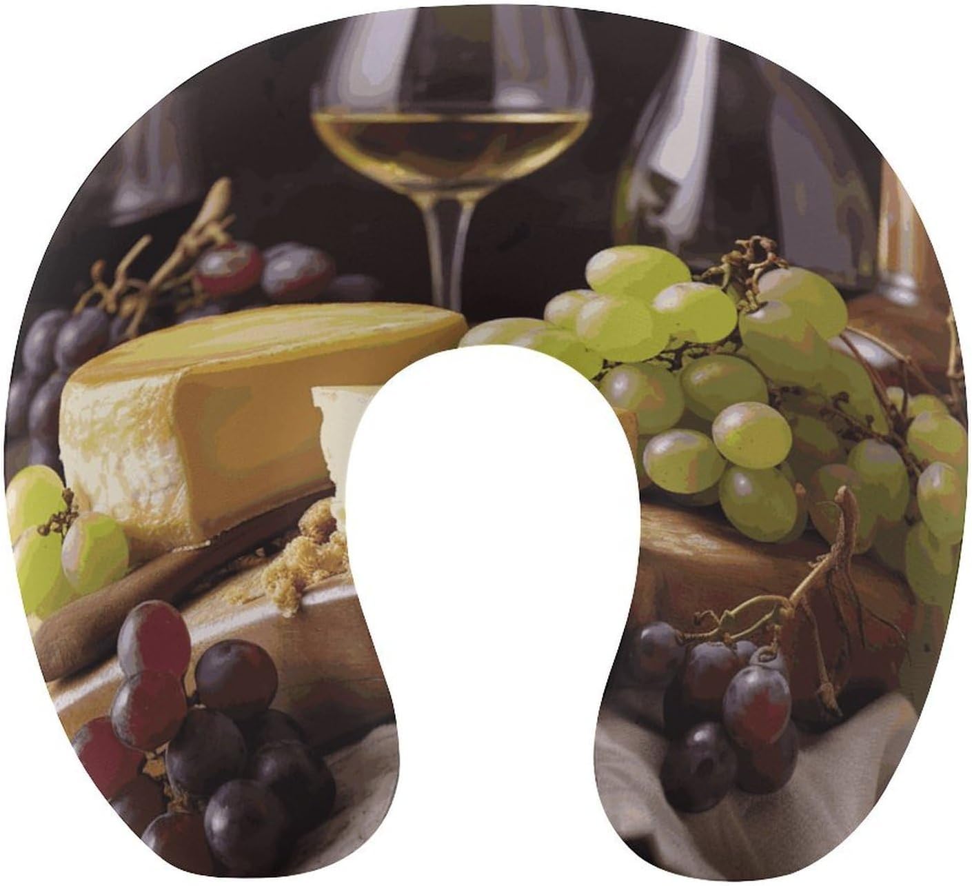 White Wine Cheese Cake Grapes Neck Pillow Memory Foam U Shaped Pillows Portable Pillows for Shoulder Travel Head Support Pillow with Concealed Zipper for Airplane Car Home Office