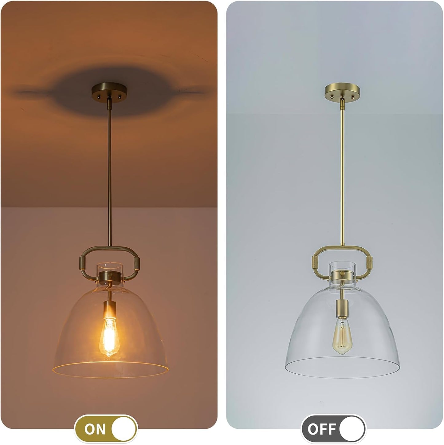 14’’ Large Pendant Lights Kitchen Island, 1-Light Modern Brass Gold Kitchen Island Lighting with Glass Shade, Adjustable Hanging Pendant Light for Dining Room Bedroom Hallway E26