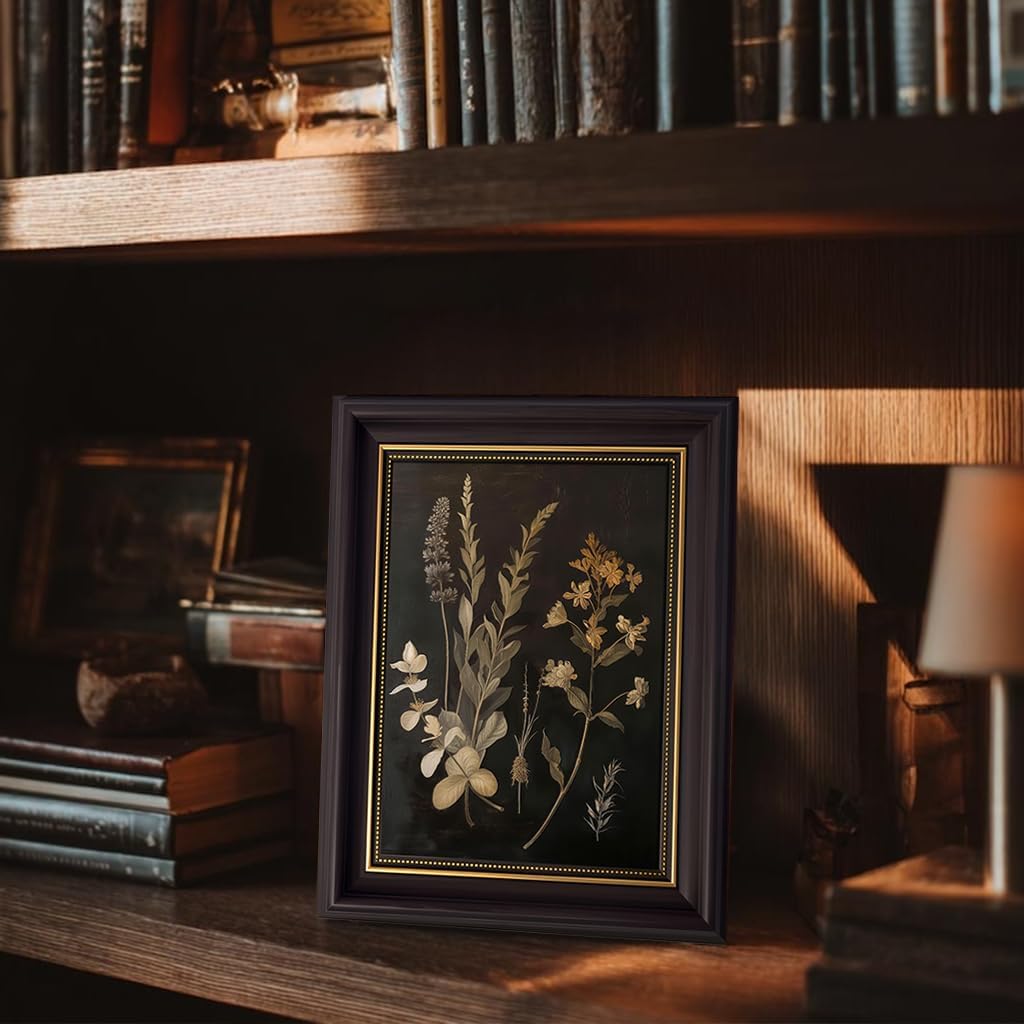 Framed Dark Botanical Canvas Wall Art Vintage Moody Floral Prints with Wood Frame Dark Academia Aesthetic Gallery Painting Wall Decor for Bedroom Living Room Office 9x11 Inch