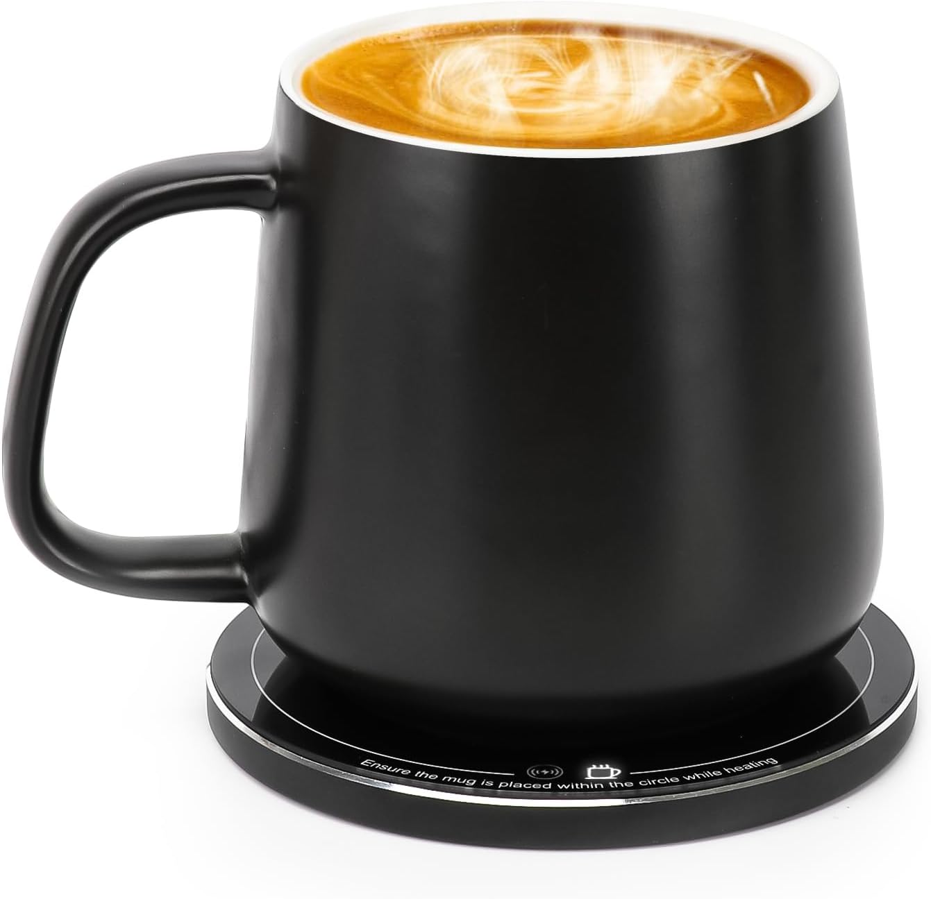 APEKX Warm Cup Coffee Mug Warmer Set - Smart Stable Constant Temperature 131°F, 15W Wireless Charging, 12.8 oz Capacity - Supports USB-C Interface, Automatic Power On/Off Function (4 H). (Black)