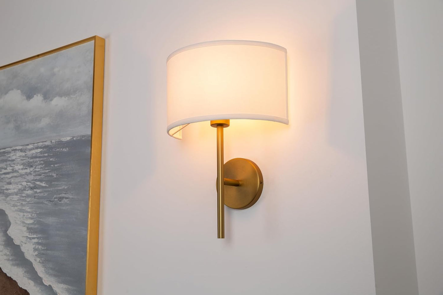 Yosoan Fabric Wall Sconce Indoor Bedside Wall Lamp Fixture, Vintage Industrial Hardwired Boho Semi Circular with White Half Moon Shade for Reading Bedroom Living Room Dinning Room(Antique)
