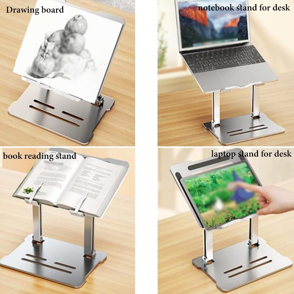 Book Stand for Reading, Cookbook Holder Stand, Foldable Book Holder Stand, Laptop Stand Adjustable Height Angle, Retractable Page Clips, for Tablet Ereader (Color : /Silver) (/Gray) (/Gray )
