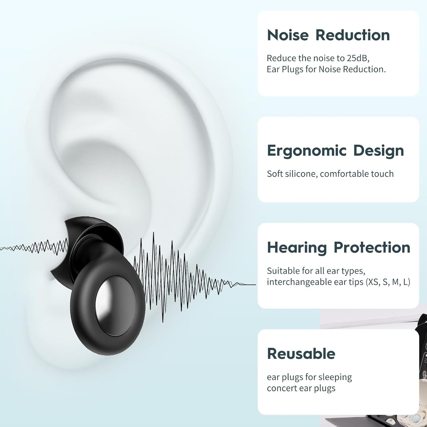 Ear Plugs for Sleeping Noise Cancelling, 25dB Ear Plugs for Noise Reduction with 8 Ear Tips, Reusable Silicone Earplugs Hearing Protection for Concert, Motorcycle, Sleep,and Snoring