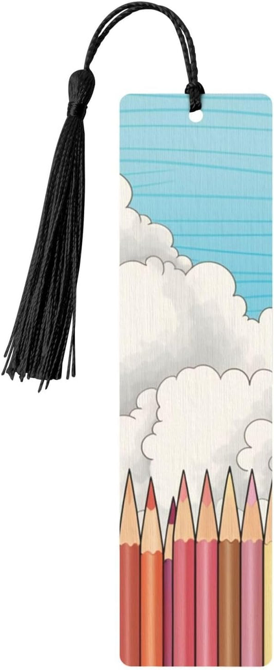 Neatly Arranged Pens Bookmarks Gifts for Women Men, Wooden Bookmarks for Book Lovers, Vintage Book Marks Ornaments with Tassel, Unique Personalized Reading Page Markers Black