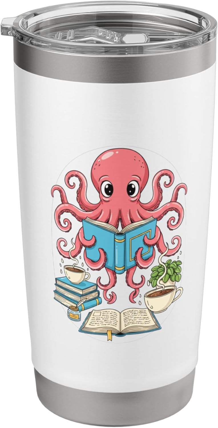 Bookish Octopus Reading Books And Coffee Literary Lover Art Stainless Steel Insulated Tumbler
