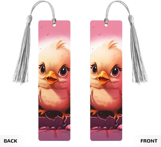 Chicken Hatches Bookmarks Gifts for Women Men, Wooden Bookmarks for Book Lovers, Vintage Book Marks Ornaments with Tassel, Unique Personalized Reading Page Markers Gray