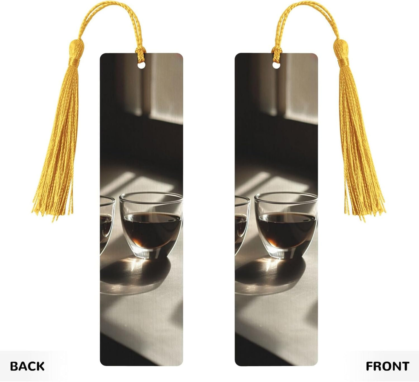 Two Cups of Coffee Bookmarks Gifts for Women Men, Wooden Bookmarks for Book Lovers, Vintage Book Marks Ornaments with Tassel, Unique Personalized Reading Page Markers Gold