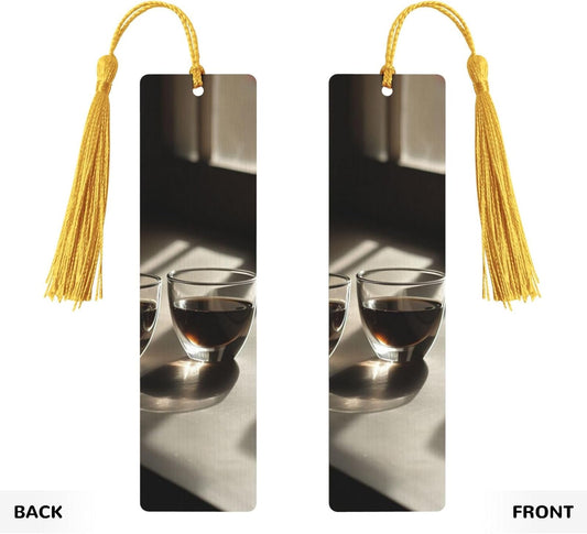 Two Cups of Coffee Bookmarks Gifts for Women Men, Wooden Bookmarks for Book Lovers, Vintage Book Marks Ornaments with Tassel, Unique Personalized Reading Page Markers Gold