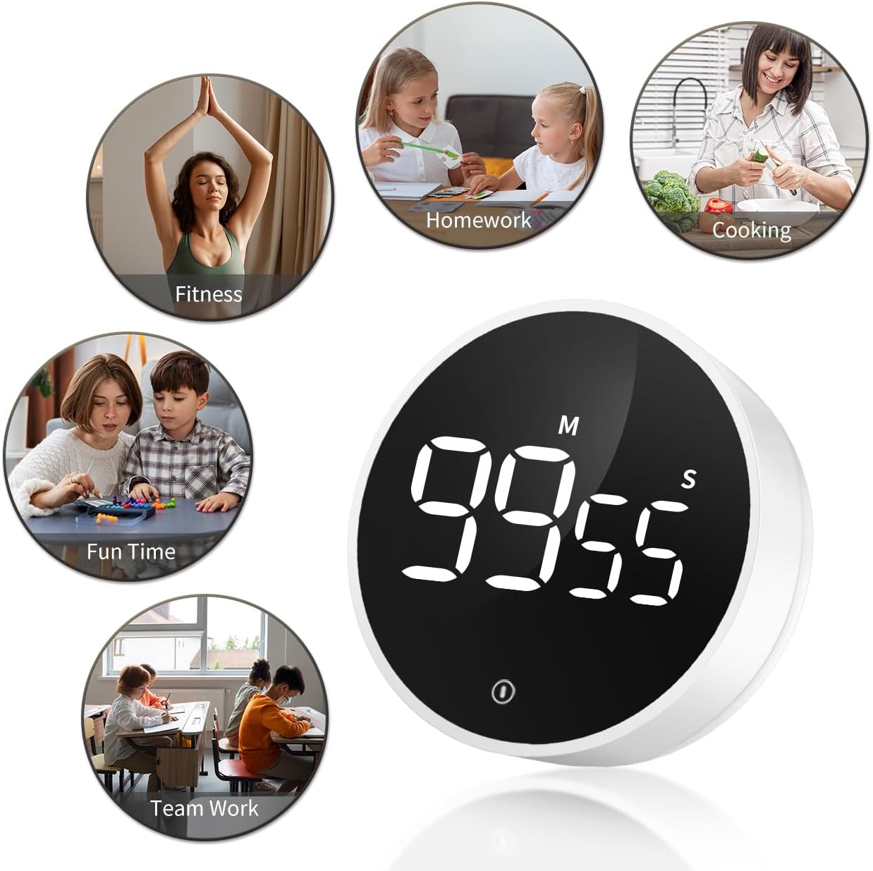 VOCOO Digital Kitchen Timer - Magnetic Countdown Countup Timer with Large LED Display Volume Adjustable, Easy for Cooking and for Seniors and Kids to Use (White)
