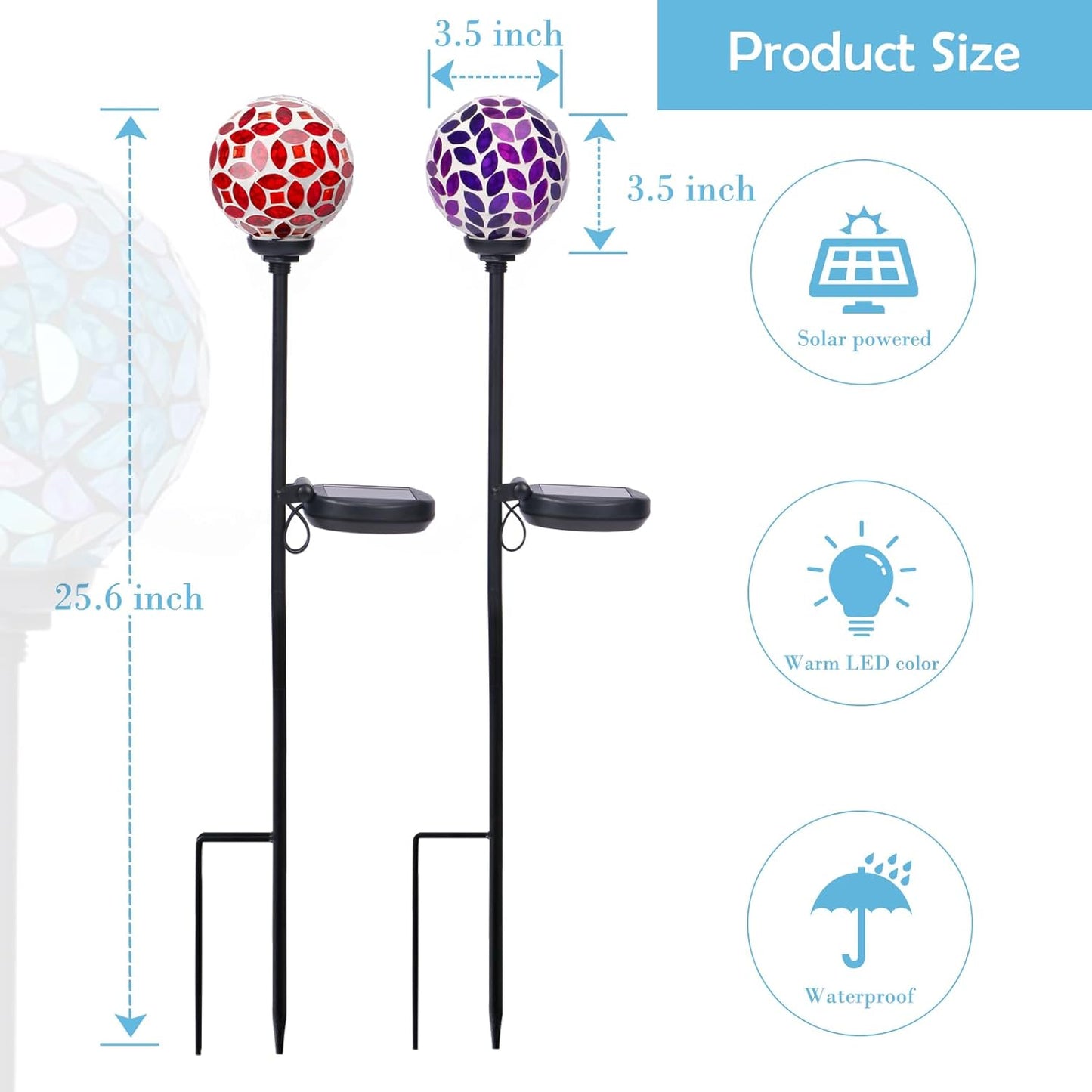 Afirst Solar Lights Outdoor Decorative Solar Mosaic Garden Stakes Decorative Lights Waterproof for Pathway Yard Lawn Decoration 3 Pack