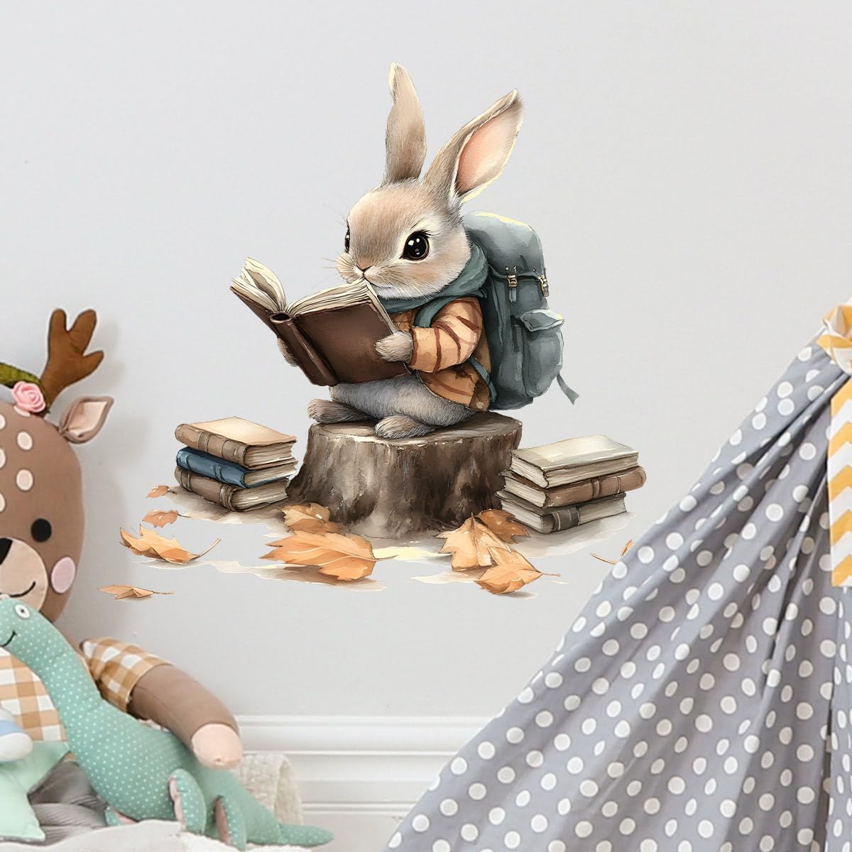 Bunny Reading Wall Decals Removable Animal Vinyl Stickers for Nursery Classroom Library and Kids Playroom Rabbit Decor Peel and Stick Wall Art