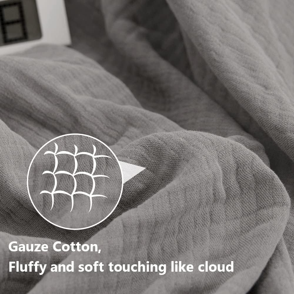 Simple&Opulence Cotton Muslin Throw Blanket for Bed, Couch, Knit Woven Gauze Blanket with Tassels, Soft Lightweight Cozy Pre-Washed Breathable Farmhouse Decoration for All-Season (Grey)