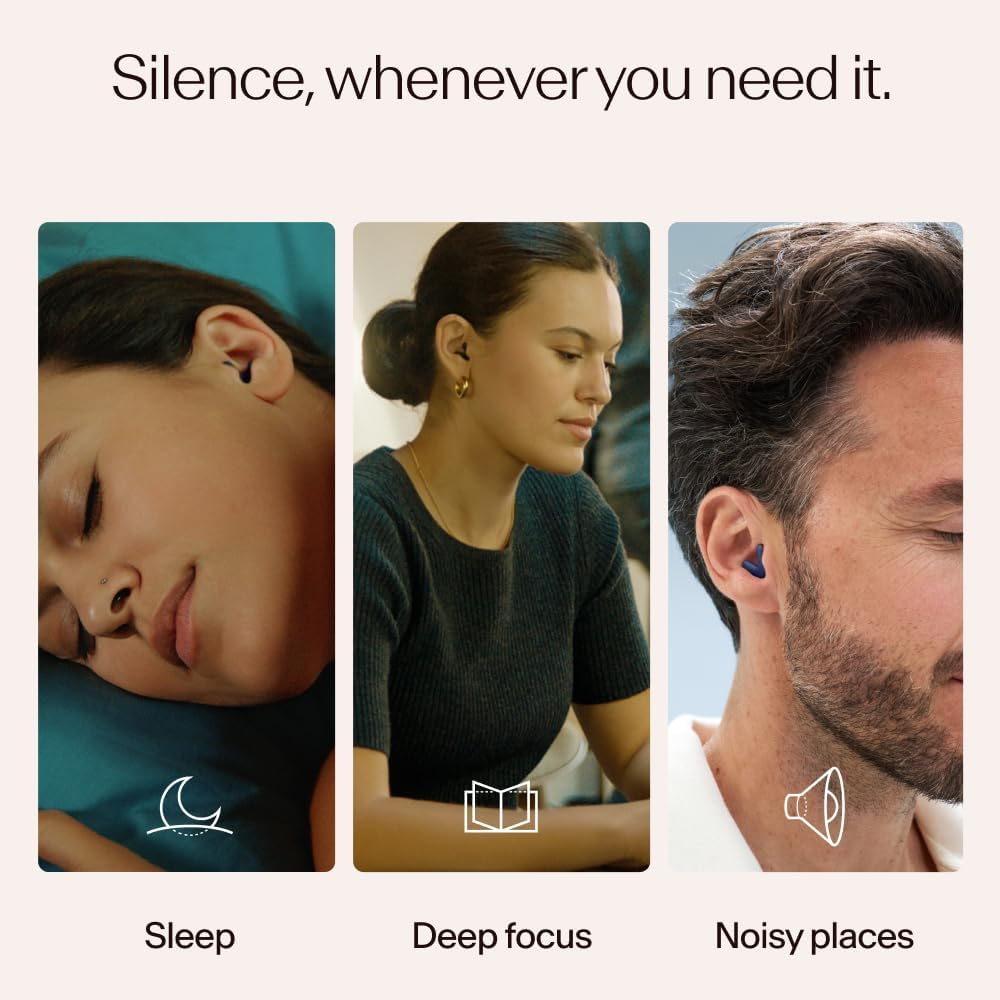 Alpine Silence Earplugs for Sleep, Focus & Travel - V-Shape Fit & Soft Oval Tips – 4 Sizes XS/S/M/L - Comfortable, Reusable Hearing Protection - up to 25dB – Midnight Blue