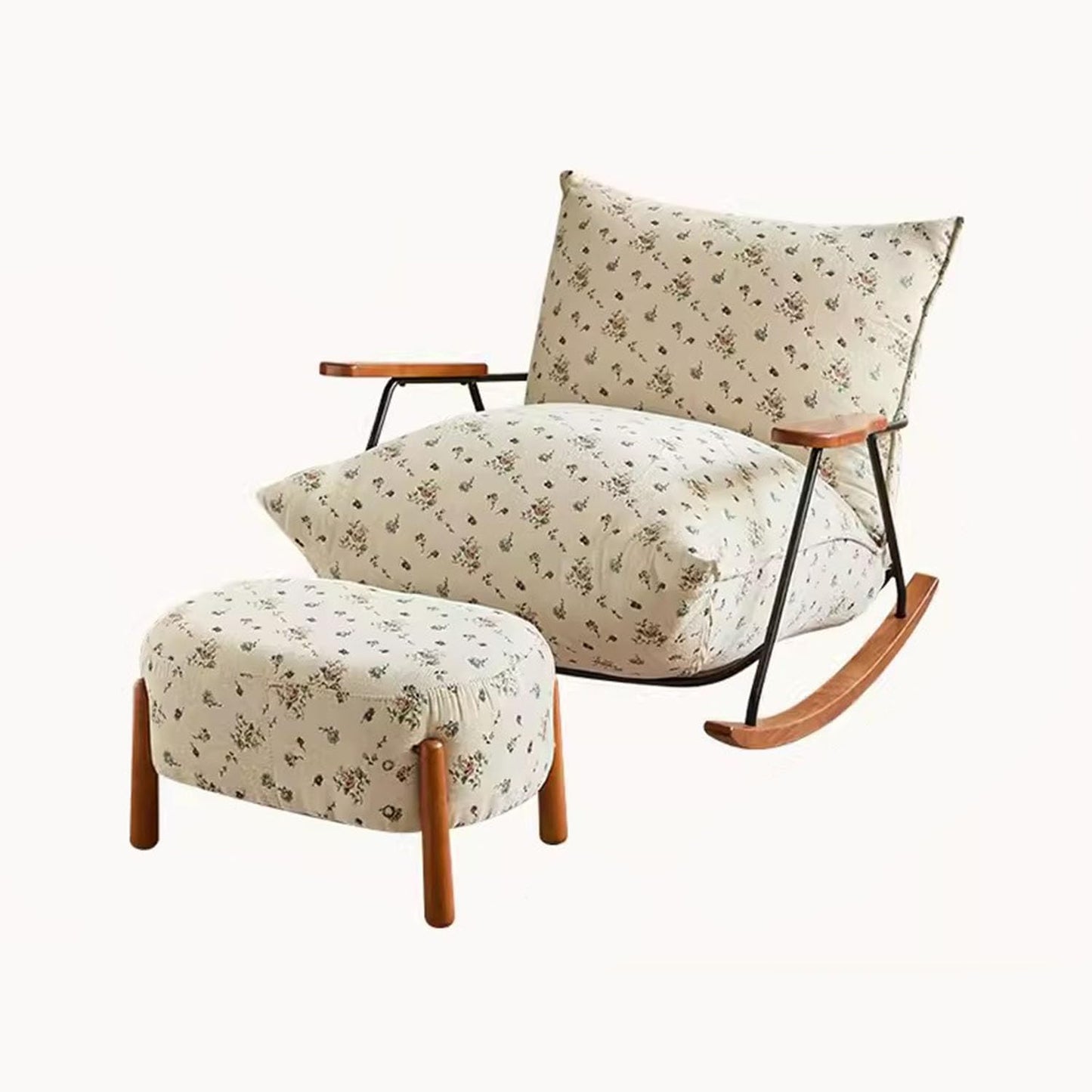 LSLYTQ Retro W Large Seat Bag Rocking Chair, Reclin, Adult Rockchairs, Backrest Chair W Footstool, Reading Chair, Deck Chair, Bedroom Living Room Balcony Trace Sun Loung,H