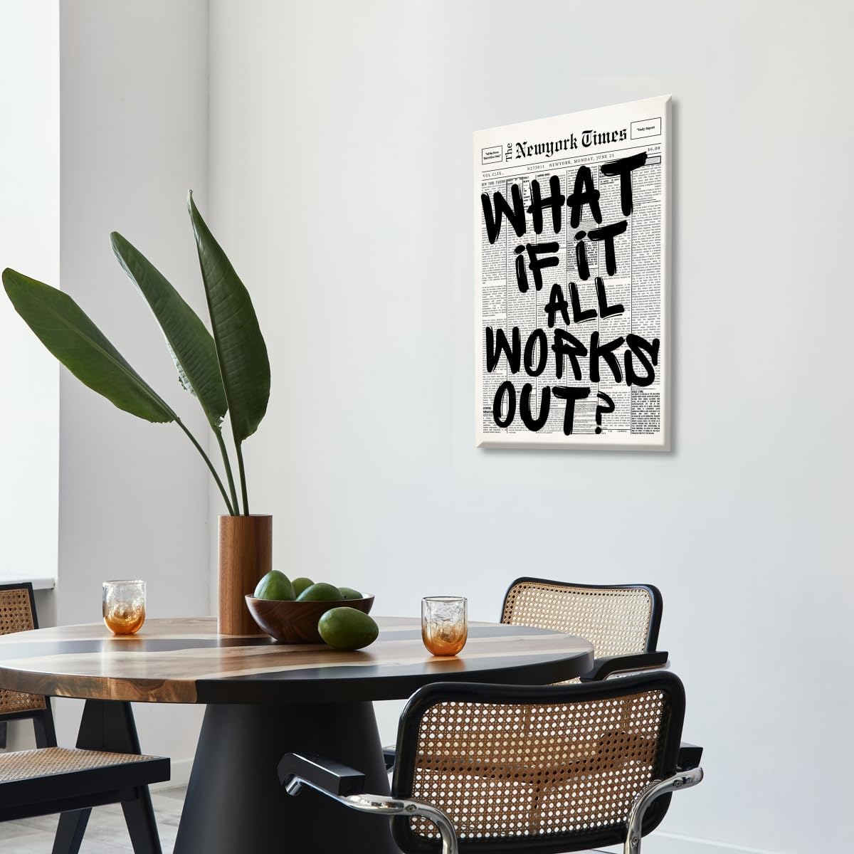 Retro Black and White Newspaper Wall Art What If It All Works Out Positive Quote Canvas Print Trendy Apartment Aesthetic Poster Preppy Affirmation Painting For Bathroom Decor 12x18inch Unframed