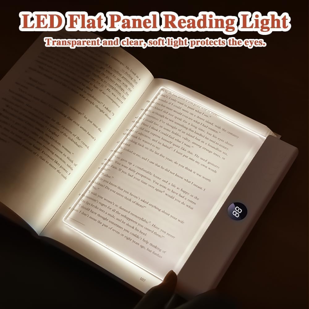 Smart Reading Light, 2026 Upgrade Rechargeable Clear LED Flat Book Light with 3 Colors & Timer, Book Page Light with Brightness Adjustment, Book Light for Reading in Bed (White)