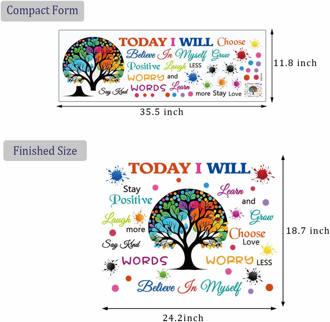 Colorful Inspirational Wall Decals Motivational Quote Today I Will Wall Stickers for Bedroom Classroom Peel and Stick Wall Decals Positive Saying Sticker (Tree Style)