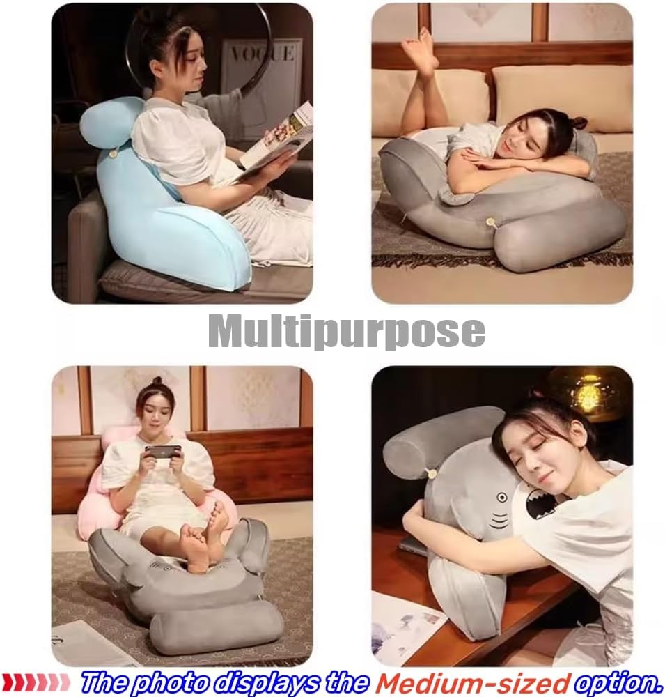 Sexysamba Bed Rest Reading Pillow - Kawaii Soft Lumbar Pillows Rest Cushion with Washable Cover, Bedrest Pillow with Arms for Sitting in Bed, Relaxing, Watching TV, Gaming, Cars - Grey Cat,Medium