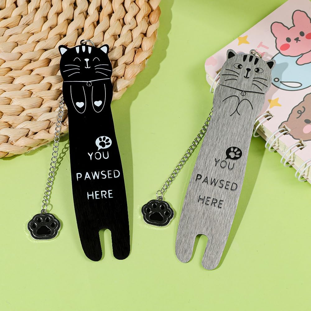 Cute Black Cat Metal Bookmark with Cat Paw Pendant You PAWSED HERE Cute Bookmark for Women Funny Book Marks Cute Gift School Supplies (Cat Bookmark Set B)
