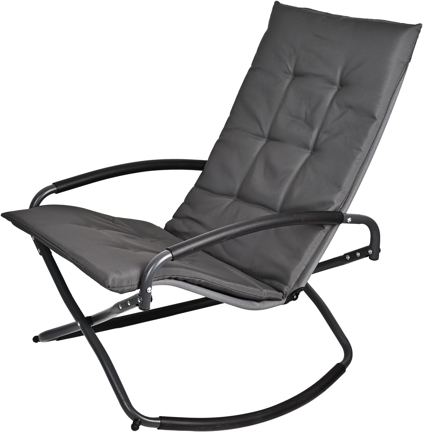 Rocking Folding Chair Comfy Recliner Chair with Puffy Cushion Suitable for Porch Deck, Garden, Patio Lounge Set, Gray，Weather Resistant Textilene Fabric Space-Saving 330lbs Capacity
