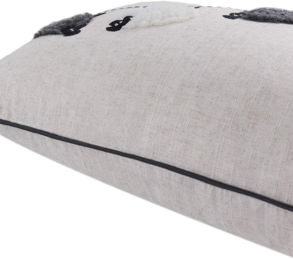 JWH Sheeps Pillow Cover Decorative Animal Embroidery Accent Pillow Case Lumbar Cushion Cotton Pillowcase for Sofa Couch Bed Living Room 12x20 Inch White and Gray