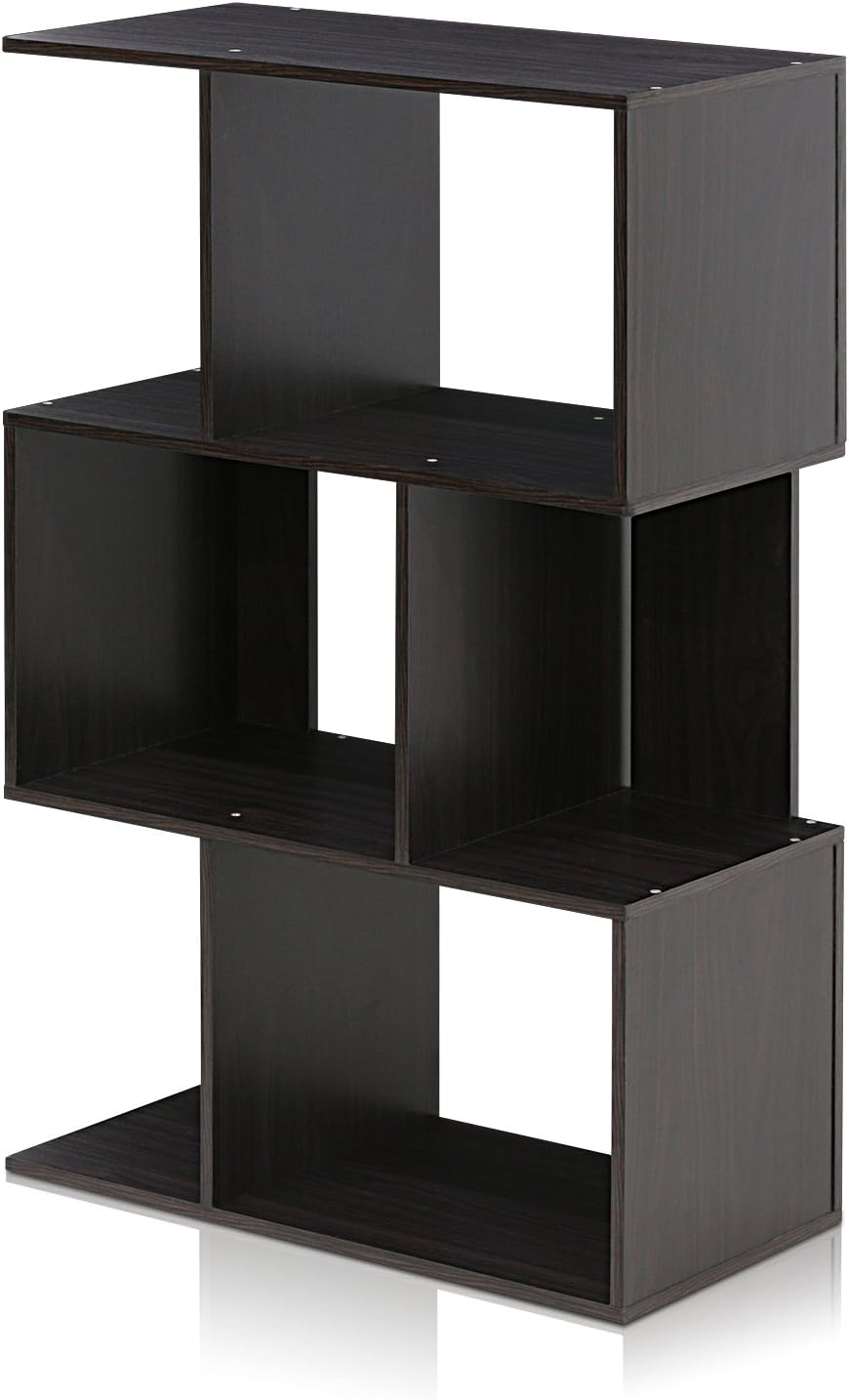 Furinno SIMPLY Book Shelf, 3-Tier Geometric Bookshelf, S-Shape Bookcase with Open Shelf, 11.8" x 23.6" x 37.3", for Organization and Storage, for Living Reoom, Bedroom, Home Office, Espresso