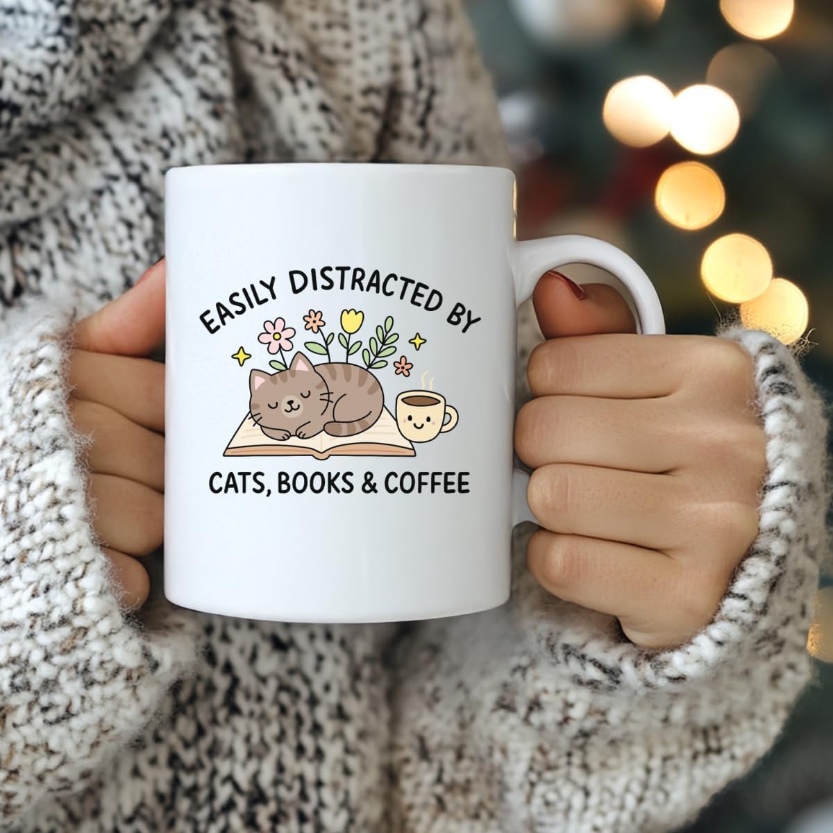 EZCLASSY-Cute Cat Books Coffee Mug – Funny Reading Lover Gift for Women, Cat Moms & Bookworms, Cozy 11oz Ceramic Cup for Home Office